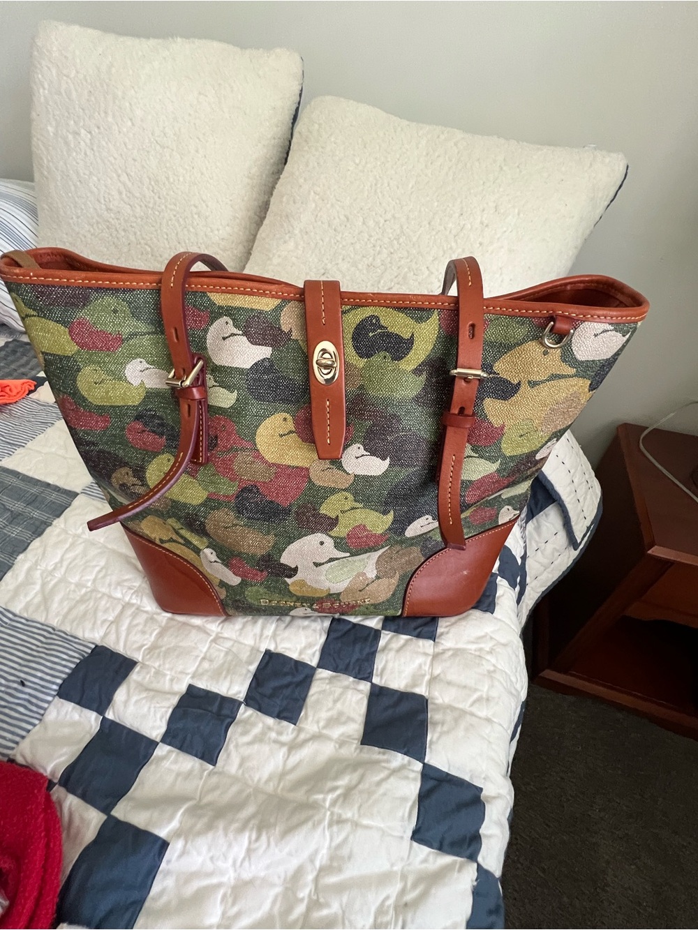 Coach  Duck Dynasty Canvas Tote with Brown Leather Trim